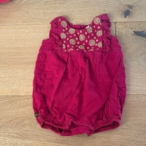 Tea Collection Pink Romper with Gold Accents embroidered 9/12 baby girl